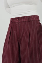 Pinstripe Wide-Leg Tailored Pants