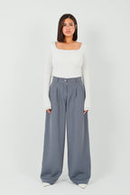 Pinstripe Wide-Leg Tailored Pants