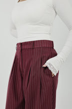 Pinstripe Wide-Leg Tailored Pants