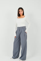 Pinstripe Wide-Leg Tailored Pants