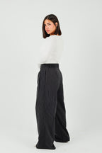 Pinstripe Wide-Leg Tailored Pants