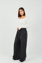 Pinstripe Wide-Leg Tailored Pants