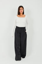 Pinstripe Wide-Leg Tailored Pants