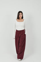 Pinstripe Wide-Leg Tailored Pants