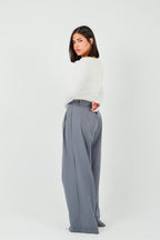 Pinstripe Wide-Leg Tailored Pants
