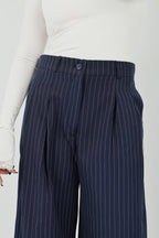 Pinstripe Wide-Leg Tailored Pants